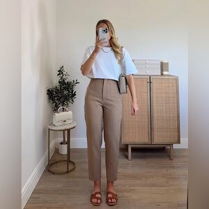 Zara High Waisted Pant in Taupe Brown